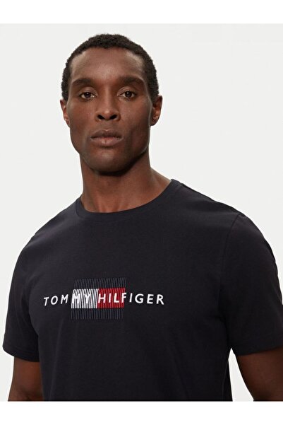 Tommy Hilfiger Men's Navy Blue T-Shirt - 100% Cotton, Crew Neck, Logo Detail, Short Sleeve Mw0Mw36455-Dw5
