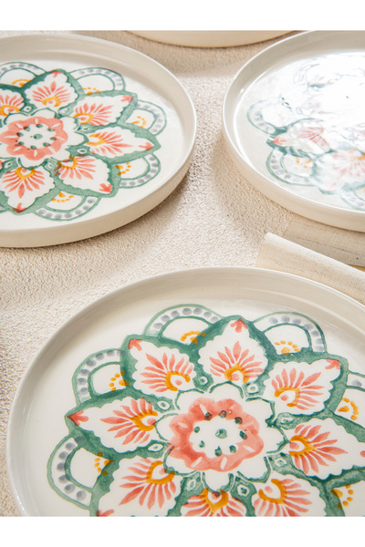 M'art Home Set of 6 Boho Handmade Cake Dessert Plates - Stackable 20 cm