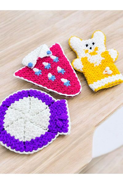 Dantelux Hand Knitted 3Pcs Mixed Model Washcloth Set