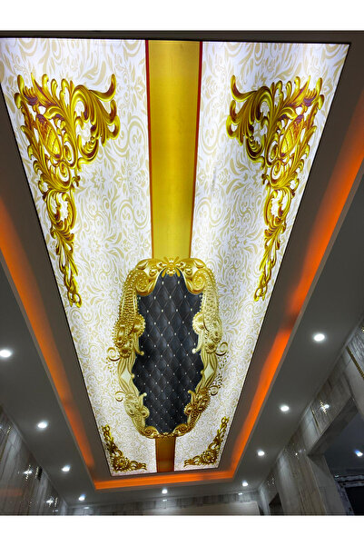 poster marketi Altın İşlemeli Klasik Gergi Tavan | Lüks ve Şık Dekorasyon | Ö...