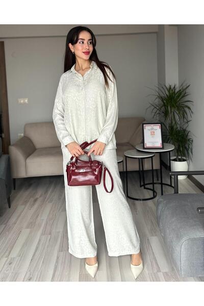 AB LOOKS Aurelia Flausch Jacquard Leopard Print Shirt and Pants Set