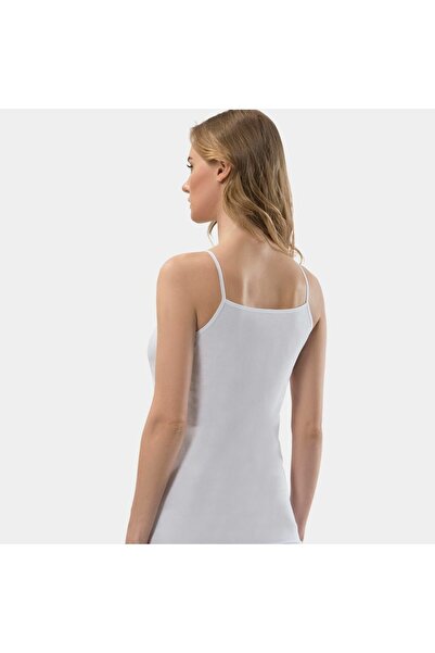 TÜREN Women's Guipure Detailed String Strap Camisole 2-Pack Cotton Undershirt 219/White