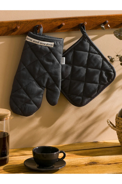 LC Waikiki Lcw Home Anthracite Embroidered Oven Glove and Grip