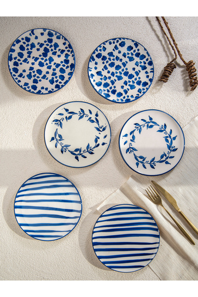 M'art Home Bleu Fleur Set of 6 Cake Plates - 19 cm