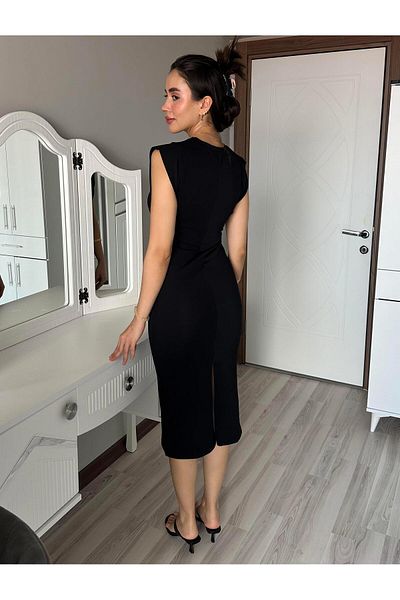 AB LOOKS Rochie de bază midi neagră - 100% bumbac, fără mâneci și potrivire relaxată
