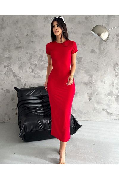 AB LOOKS Rochie de damă, roșie, pe corp, elastică, nisipoasă, cu mâneci scurte, Maxi Kylie Rochie de zi cu zi, lungă
