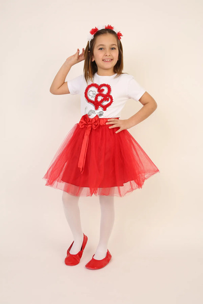 NOBLE STORE Κοριτσίστικο μπλουζάκι με παγιέτες λουλούδι Ροζ Tutu Σετ φούστας