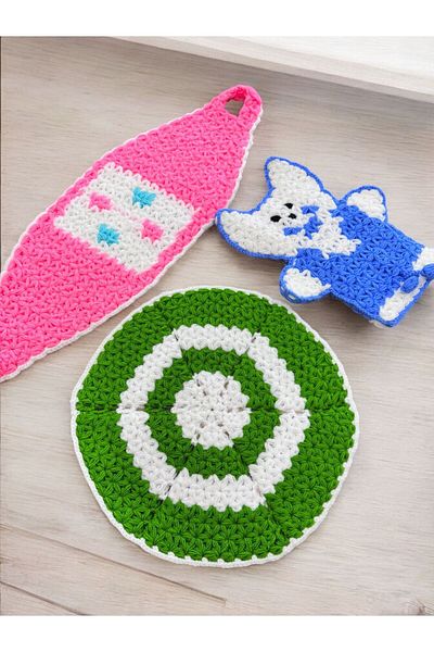 Dantelux Hand Knitted 3Pcs Mixed Model Washcloth Set