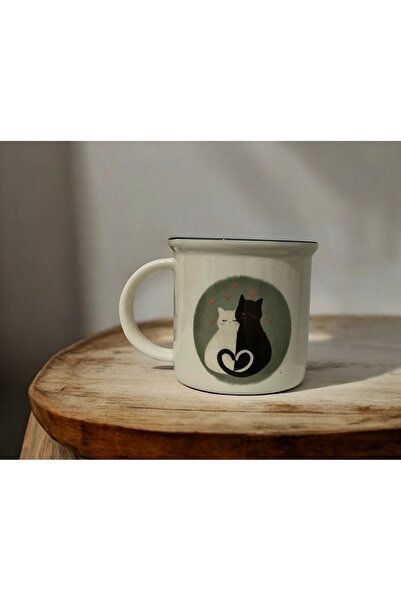 Butik Rue Design Sevgili Kedi Desenli Özel Tasarım Seramik Kupa