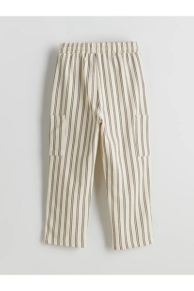 LC Waikiki Kids Beige Elastic Waist Striped Boys' Trousers