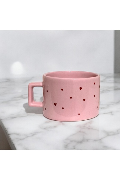 Butik Rue Design Sevgililer Günü Temalı Kalpli Pembe Tasarım Kupa