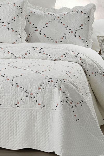 Bikaya Home Double Jacquard Embroidered Bedspread, Color Embroidered, Dowry Quilted Embroidered Bedspread