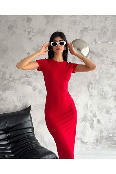 AB LOOKS Rochie de damă, roșie, pe corp, elastică, nisipoasă, cu mâneci scurte, Maxi Kylie Rochie de zi cu zi, lungă