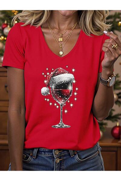 mercoledi V Yaka Baskılı Oversize T-shirt Salaş Boyfirend