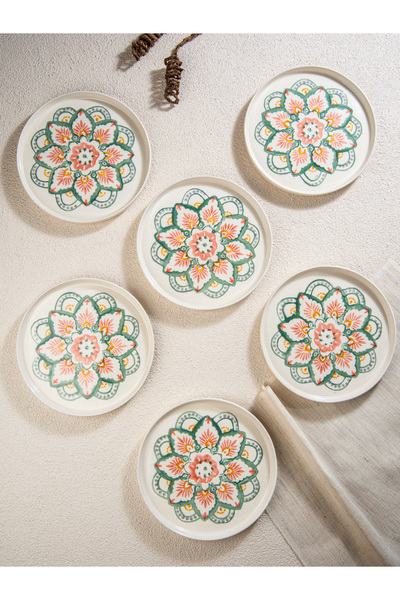 M'art Home Set of 6 Boho Handmade Cake Dessert Plates - Stackable 20 cm