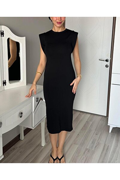 AB LOOKS Kadın Siyah Vatka Görünümlü %100 Pamuk Penye Kolsuz Rahat Salaş Kesi...