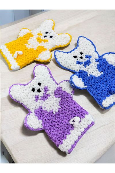 Dantelux Hand Knitted 3 Piece Cat Model Washcloth Set