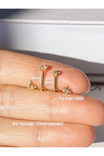 MORNEVA Cerrahi Çelik Kristal Yıldız Conch Lobe Helix Kıkırdak Tragus Piercingi (1 Adet)