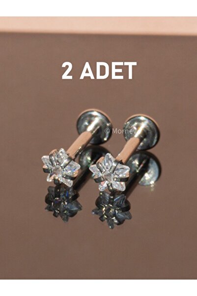 MORNEVA Cerrahi Çelik Kristal Yıldız Kıkırdak Helix Tragus Piercingi (2 Adet)