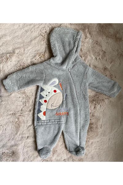 babymoon kids Giraffe Patterned Zippered Plush Jumpsuit