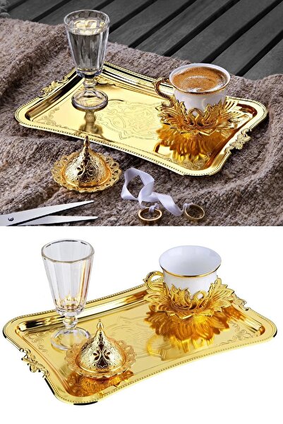 BİTERSE Hediyelik Tek Kişilik Damat Kahve Seti Tiryaki Kahve Sunum Seti Gold