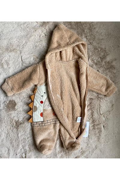 babymoon kids Giraffe Patterned Zippered Plush Jumpsuit