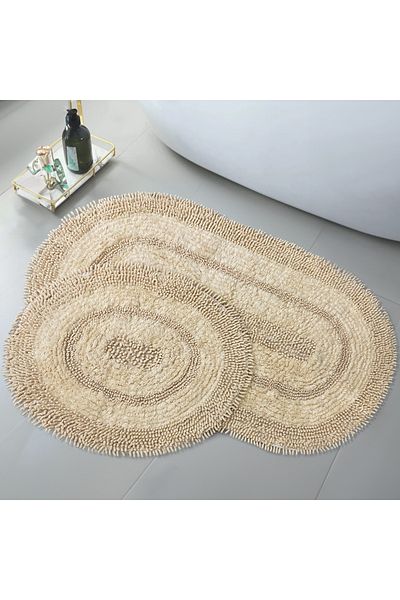 Dokumacıoğlu Σετ πατάκι μπάνιου Macoroni Oval Mink 2 τεμαχίων - Σετ τουαλέτας από 100% βαμβάκι