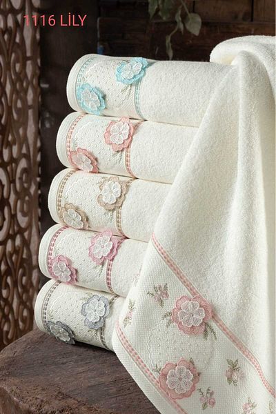 Fiesta 30X50 cm 3D Embroidered 100% Curl Cream 6 Pieces Kitchen Towels