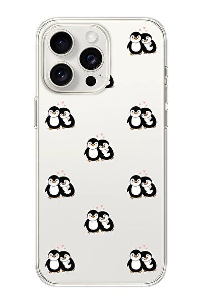moonset Iphone 16 Pro Uyumlu Penguenler Tasarımlı Baskılı Şeffaf Telefon Kılıfı