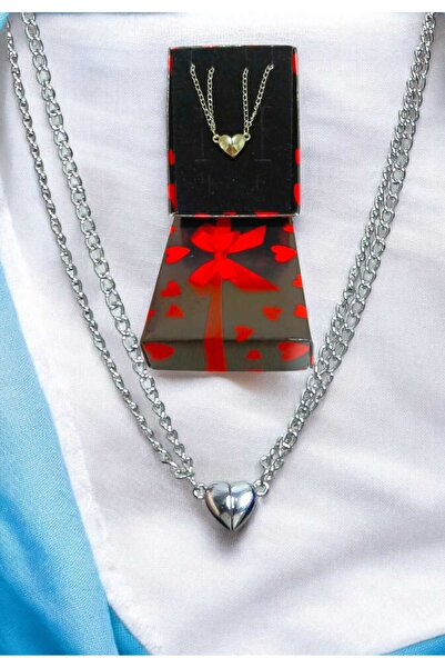 Bontexs Ünisex Kalpli Mıknatıslı Çiftlere Özel Sevgili Aşk Kolyesi Hediye Kutusu Ile Gönderilir