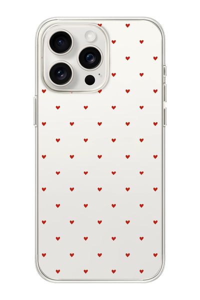 moonset Iphone 16 Pro Max Uyumlu Minik Kalpler Tasarımlı Baskılı Şeffaf Telef...
