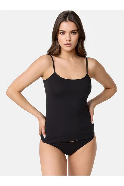 MODA 3-Piece Basic Cotton Rope Strap Undershirt Black