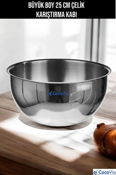 CocoVia Large Size Stainless Shaped Mixing Bowl Steel Pasta and Salad Bowl