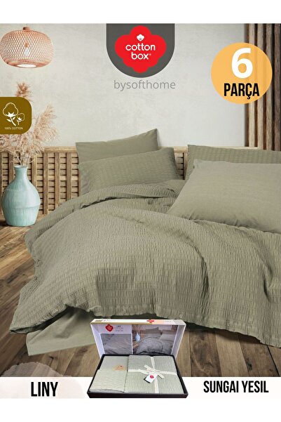 Cotton Box Liny Sungai Green Double Duvet Cover Set