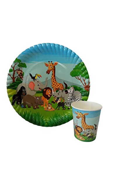 evinss Doğum Günü Tabak Bardak Safari Tabak Bardak 16 lı Karton Tabak Bardak
