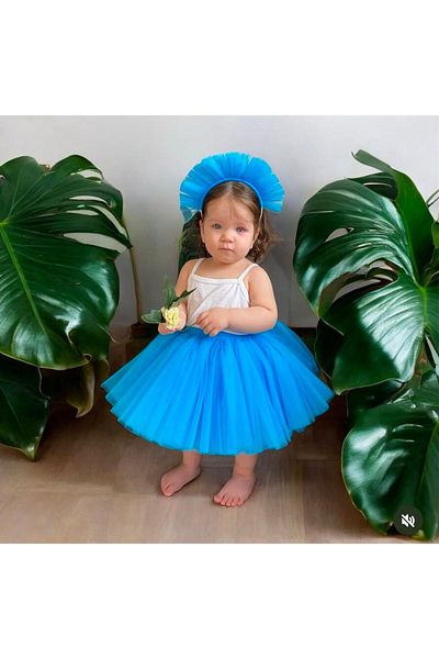 Sare Çocuk Giyim Blue Girl's Tight Tutu Skirt and Tutu Buckle Combination Set of 2