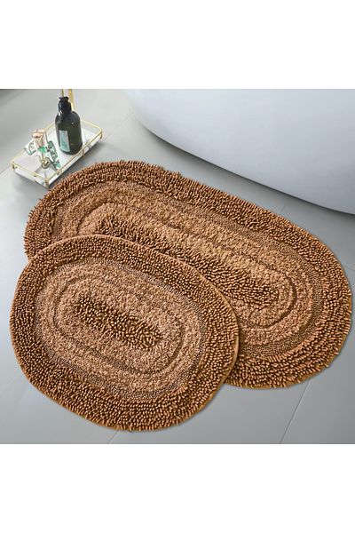 Dokumacıoğlu Σετ πατάκι μπάνιου Macoroni Oval Brown 2 τεμαχίων - Σετ τουαλέτας από 100% βαμβάκι