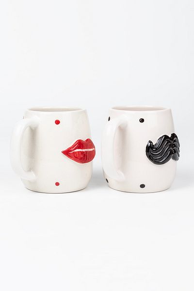 Loomart Handmade Ceramic Mug Cup with 3D Lip and Mustache Figures 400ml Dear Cup, Valentine's Day