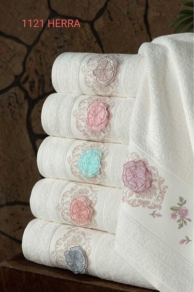 Fiesta 30X50 cm 3D Embroidered 100% Curl Cream 6 Pieces Kitchen Towels