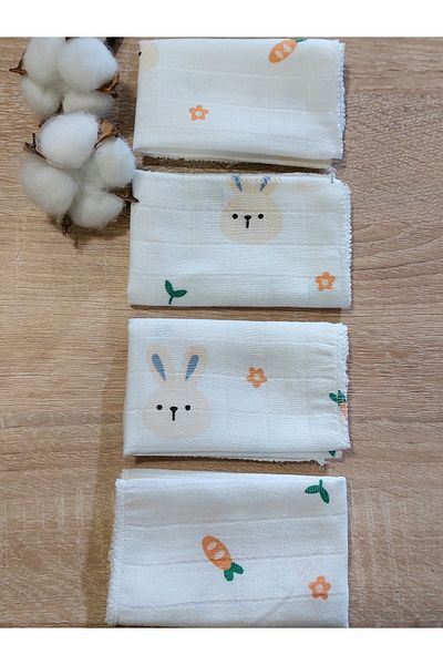Mrvhome 4 Muslin Mouth Wipes - Sweat Cloth and Rabbit