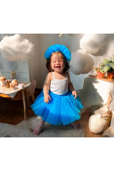 Sare Çocuk Giyim Blue Girl's Tight Tutu Skirt and Tutu Buckle Combination Set of 2