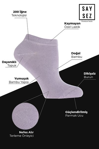 SAYSEZ Bamboo Women's Booties Plain Lilac Light Purple Socks Seamless Premium Boxed 6 Pack