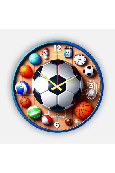 enmalife Çocuk Odası Duvar Saati / Futbol Topu Temalı Duvar Saati / Dijital D...