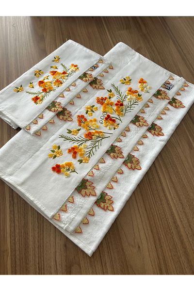 TREND Hand Work Needlework Embroidery Towel Suit with Maternal Girl (50X90 cm + 30X50 cm 2 Edges Embroidered)