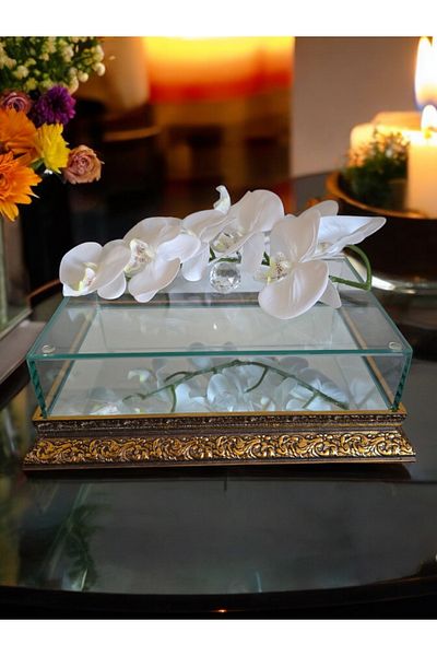 AYZ HOME Promise Engagement Chocolate Dowry Box 20*30 Wooden Edge Mirrored Base Glass Box