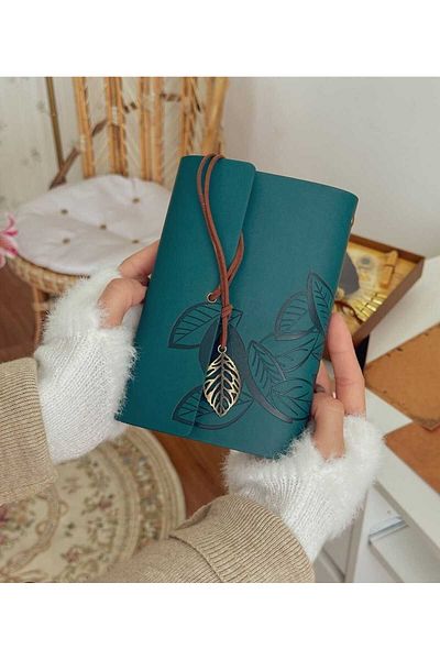 MRShopping Тетрадка с кожена подвързия и щампа MR Leaf, специален дизайн, подаръчна тетрадка