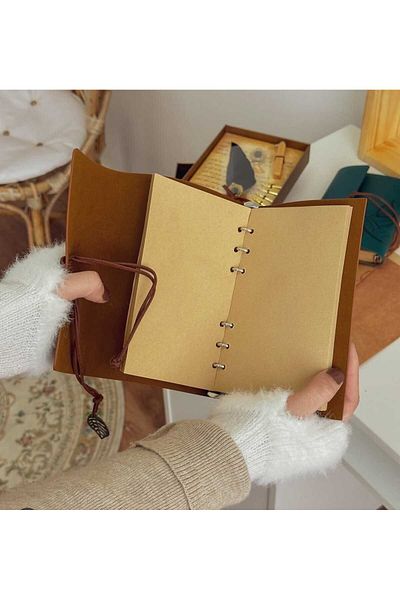 MRShopping Тетрадка с кожена подвързия и щампа MR Leaf, специален дизайн, подаръчна тетрадка