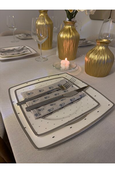 ARS DT Düz Renk Masa Örtüsü ve 6 Parça Amerikan Servis Sunum Peçetesi Takımı