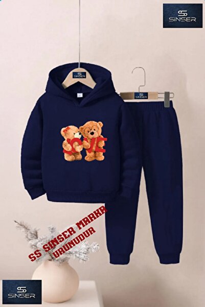 SS SİNSER Παιδικό σετ φόρμας με κουκούλα και στάμπα  "BEAR LOVE "