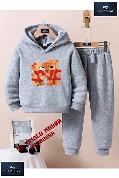 SS SİNSER Παιδικό σετ φόρμας με κουκούλα και στάμπα  "BEAR LOVE "